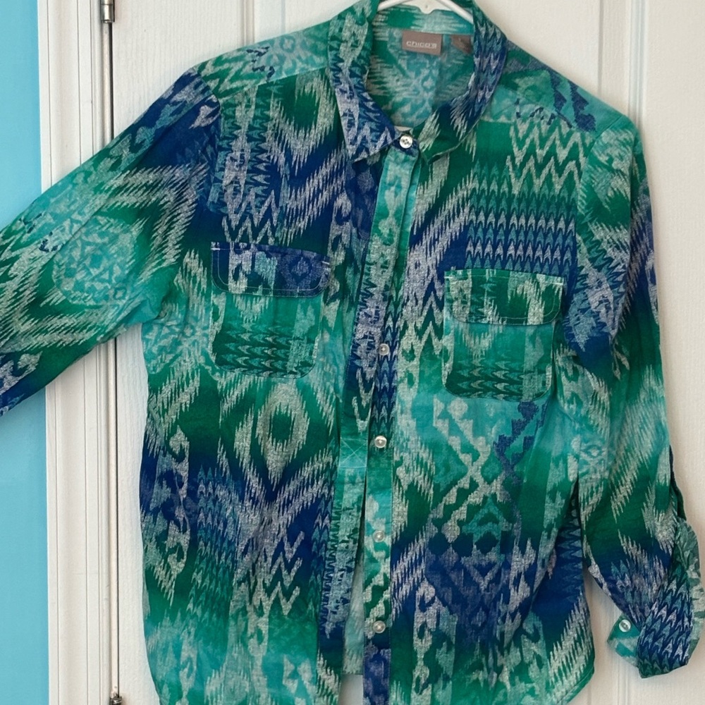 Chicos  Green and Blue Patterned Shirt